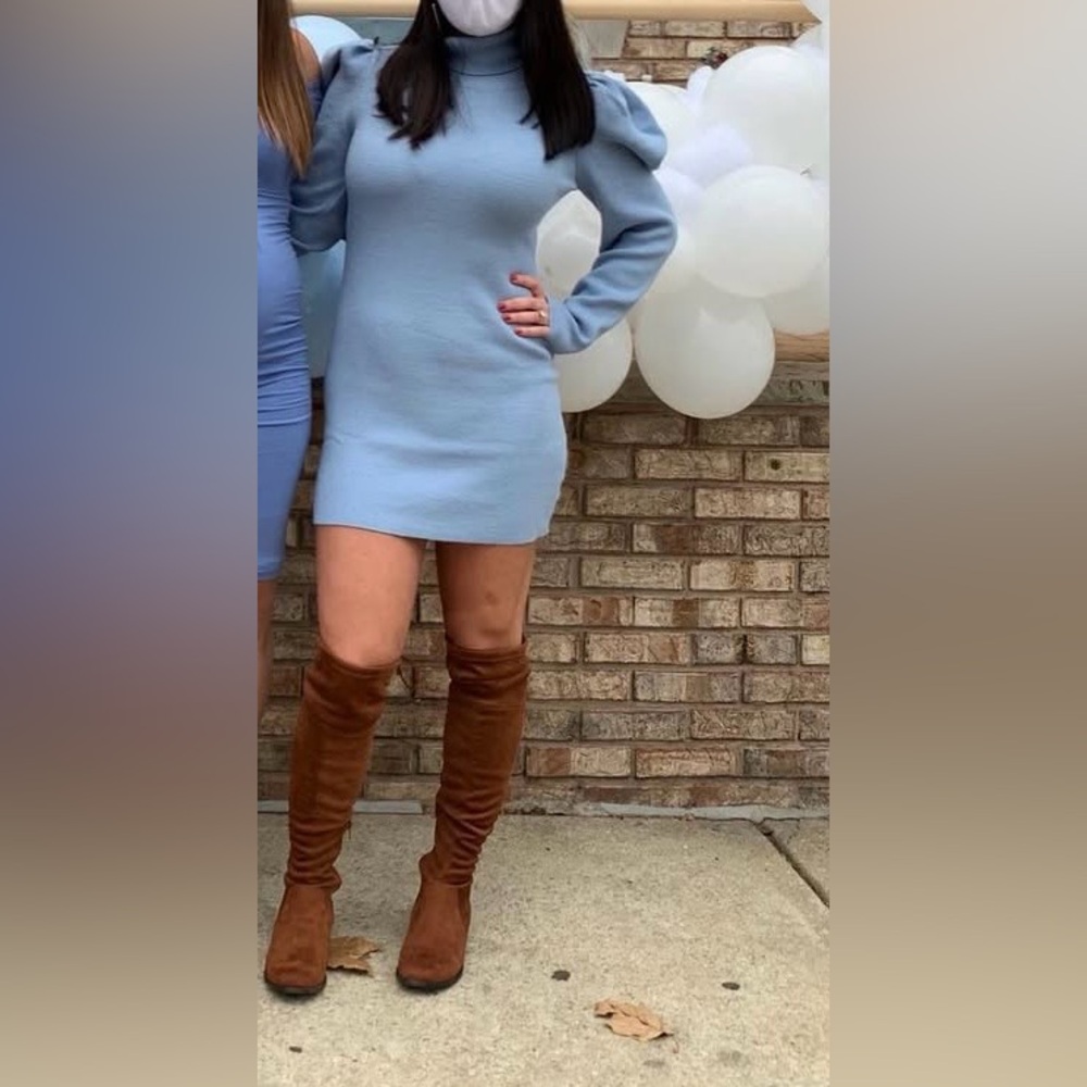 Fashion Nova Baby Blue Ribbed Knit Dress